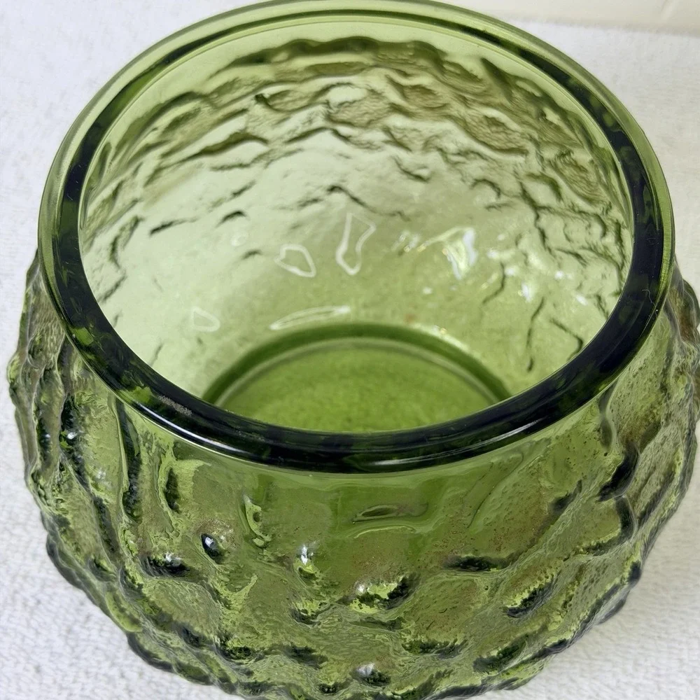 Vintage Avocado EO Brody Co Glass Crinkle Textured Vase Planter Bowl‎ MCM